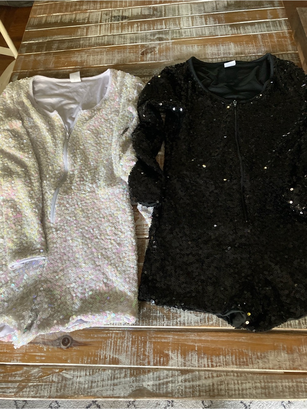 Spirit Kids Sequin Zip-Front Tops — White Iridescent & Black